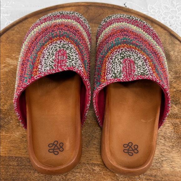 The Sak Shoes Wm 9 Bolinas Crochet Multicolor Slip-On Mules Clogs Leather Boho - Picture 5 of 11